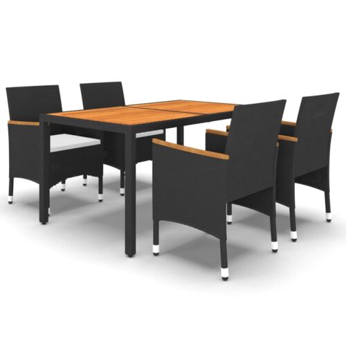 5-Piece Garden Dining Set Poly Rattan Wicker Outdoor Patio Furniture Black