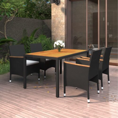 5-Piece Garden Dining Set Poly Rattan Wicker Outdoor Patio Furniture Black - Image 2