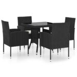 5-Piece Garden Dining Set Poly Rattan Wicker Outdoor Patio Furniture Black