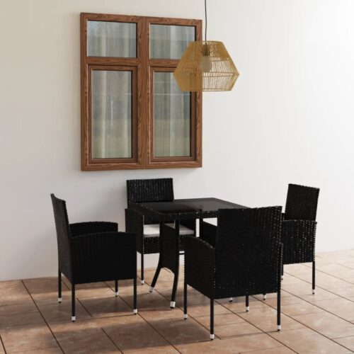 5-Piece Garden Dining Set Poly Rattan Wicker Outdoor Patio Furniture Black - Image 2