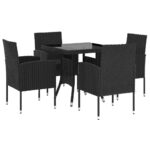 5-Piece Garden Dining Set Poly Rattan Wicker Outdoor Patio Furniture Black