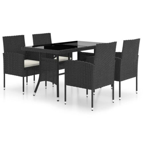 5-Piece Garden Dining Set Poly Rattan Wicker Outdoor Patio Furniture Black