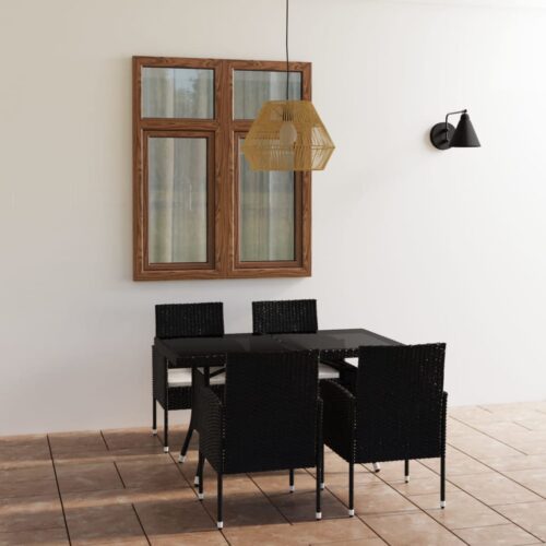 5-Piece Garden Dining Set Poly Rattan Wicker Outdoor Patio Furniture Black - Image 2