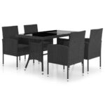 5-Piece Garden Dining Set Poly Rattan Wicker Outdoor Patio Furniture Black