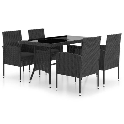 5-Piece Garden Dining Set Poly Rattan Wicker Outdoor Patio Furniture Black