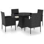 5-Piece Garden Dining Set Poly Rattan Wicker Outdoor Patio Furniture Black