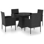 5-Piece Garden Dining Set Poly Rattan Wicker Outdoor Patio Furniture Black