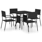 5-Piece Garden Dining Set Poly Rattan Wicker Outdoor Patio Furniture Black