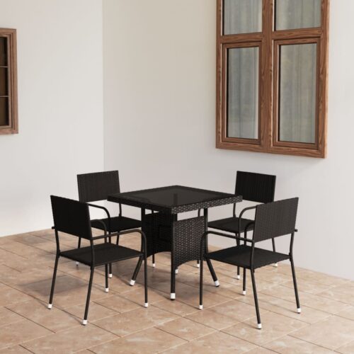 5-Piece Garden Dining Set Poly Rattan Wicker Outdoor Patio Furniture Black - Image 2