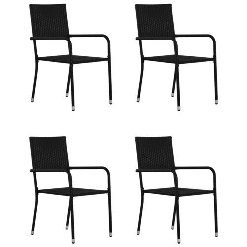 5-Piece Garden Dining Set Poly Rattan Wicker Outdoor Patio Furniture Black - Image 3