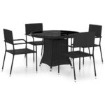 5-Piece Garden Dining Set Poly Rattan Wicker Outdoor Patio Furniture Black