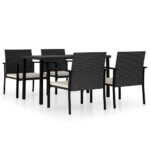 5-Piece Garden Dining Set Poly Rattan Wicker Outdoor Patio Furniture Black