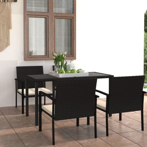 5-Piece Garden Dining Set Poly Rattan Wicker Outdoor Patio Furniture Black - Image 2