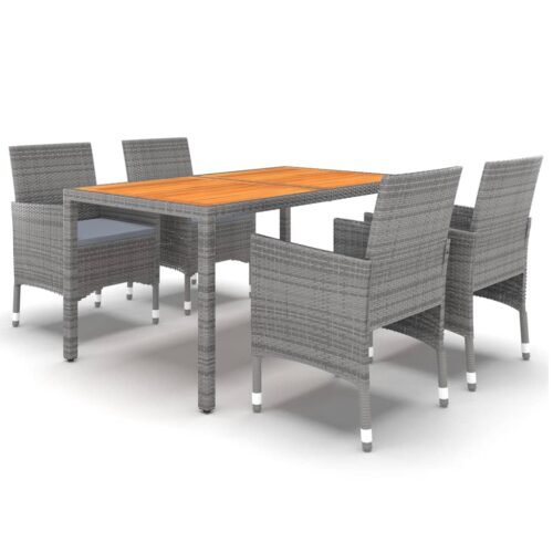 5-Piece Garden Dining Set Poly Rattan Wicker Outdoor Patio Furniture Grey