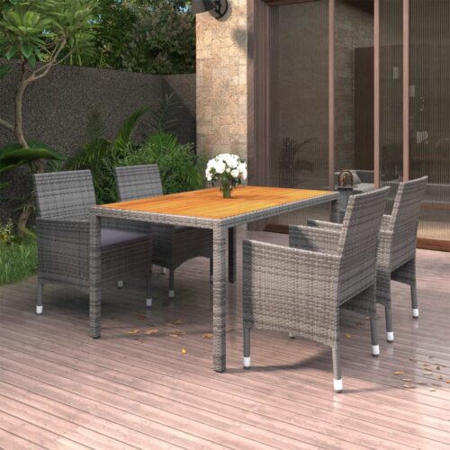 5-Piece Garden Dining Set Poly Rattan Wicker Outdoor Patio Furniture Grey - Image 2