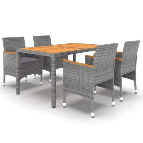 5-Piece Garden Dining Set Poly Rattan Wicker Outdoor Patio Furniture Grey