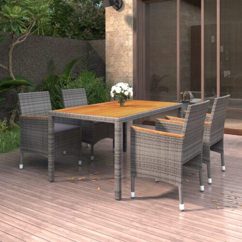 5-Piece Garden Dining Set Poly Rattan Wicker Outdoor Patio Furniture Grey - Image 2