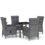 5-Piece Garden Dining Set Poly Rattan Wicker Outdoor Patio Furniture Grey