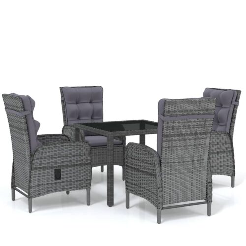 5-Piece Garden Dining Set Poly Rattan Wicker Outdoor Patio Furniture Grey