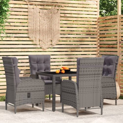 5-Piece Garden Dining Set Poly Rattan Wicker Outdoor Patio Furniture Grey - Image 2