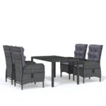 5-Piece Garden Dining Set Poly Rattan Wicker Outdoor Patio Furniture Grey