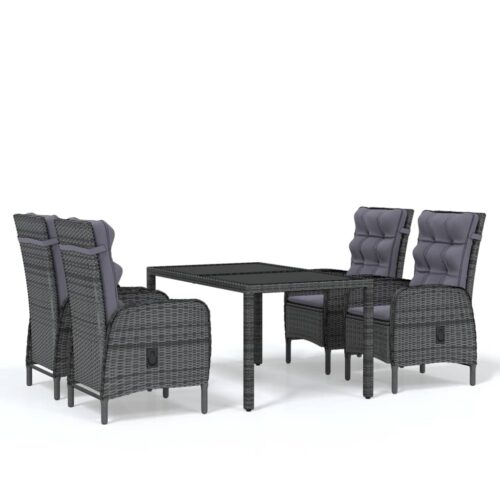 5-Piece Garden Dining Set Poly Rattan Wicker Outdoor Patio Furniture Grey