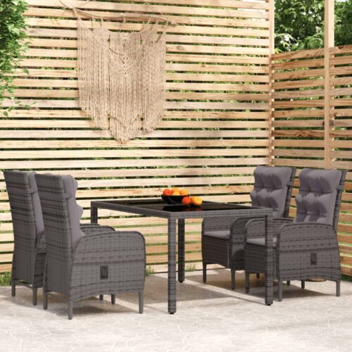 5-Piece Garden Dining Set Poly Rattan Wicker Outdoor Patio Furniture Grey - Image 2