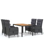 5-Piece Garden Dining Set Poly Rattan Wicker Outdoor Patio Furniture Grey