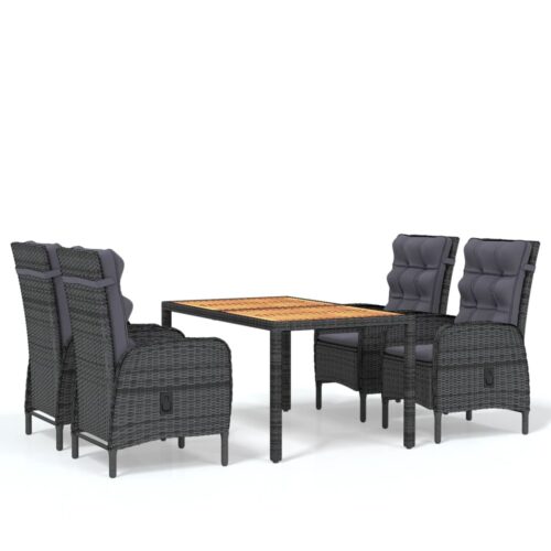 5-Piece Garden Dining Set Poly Rattan Wicker Outdoor Patio Furniture Grey
