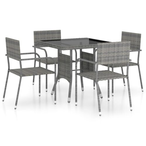 5-Piece Outdoor Dining Set Garden Chairs Table Furniture Setting Rattan Grey