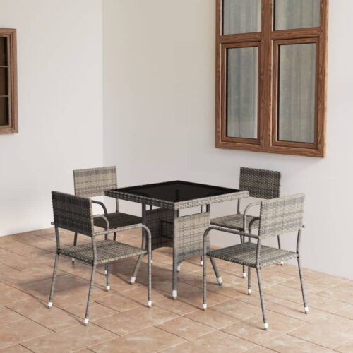 5-Piece Outdoor Dining Set Garden Chairs Table Furniture Setting Rattan Grey - Image 2