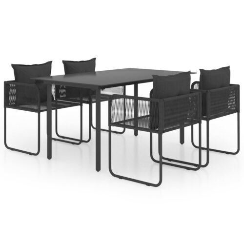 5-Piece Garden Dining Set PVC Rattan Black