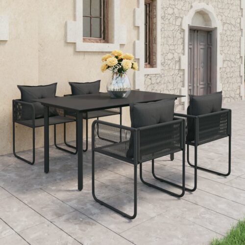 5-Piece Garden Dining Set PVC Rattan Black - Image 2