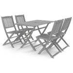 5-Piece Garden Dining Set Acacia Wood Timber Outdoor Patio Furniture Grey