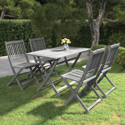 5-Piece Garden Dining Set Acacia Wood Timber Outdoor Patio Furniture Grey - Image 2