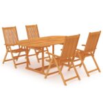 5-Piece Garden Dining Set Acacia Wood Timber Outdoor Patio Furniture