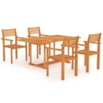 5-Piece Garden Dining Set Acacia Wood Timber Outdoor Patio Furniture