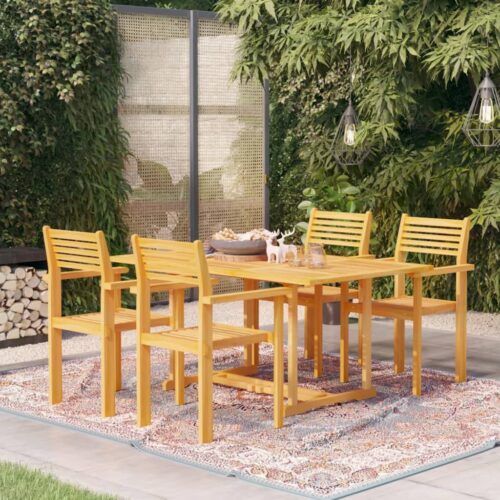 5-Piece Garden Dining Set Acacia Wood Timber Outdoor Patio Furniture - Image 2