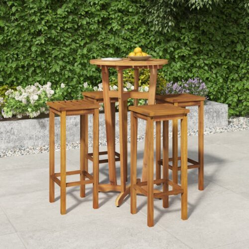 5-Piece Garden Bar Set Wood Timber Outdoor Patio Furniture Acacia - Image 2