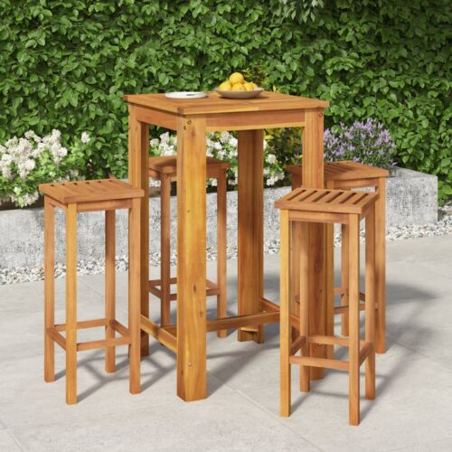 5-Piece Garden Bar Set Wood Timber Outdoor Patio Furniture Acacia - Image 2