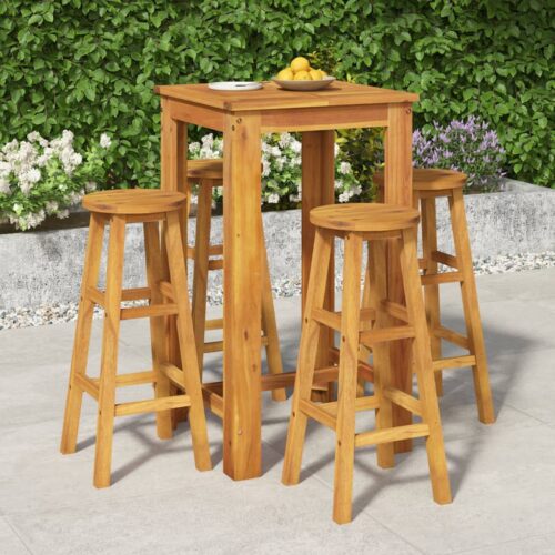 5-Piece Garden Bar Set Wood Timber Outdoor Patio Furniture Acacia - Image 2
