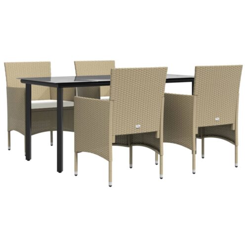 5-Piece Garden Dining Set with Cushions Beige Black - Image 3