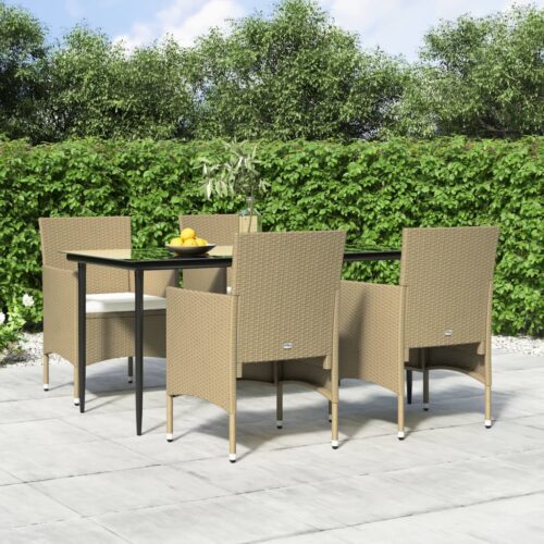 5-Piece Garden Dining Set with Cushions Beige Black - Image 2