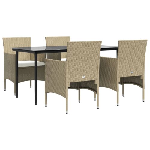 5-Piece Garden Dining Set with Cushions Beige Black - Image 3
