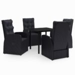 5-Piece Garden Dining Set with Cushions Black
