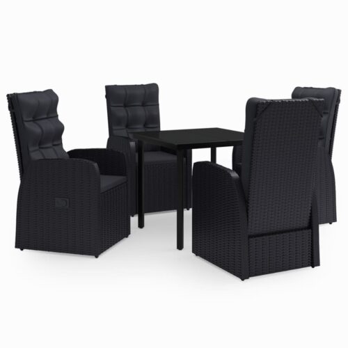5-Piece Garden Dining Set with Cushions Black