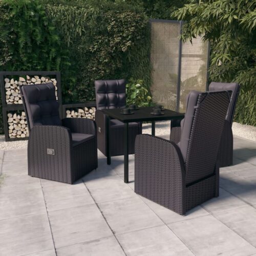 5-Piece Garden Dining Set with Cushions Black - Image 2