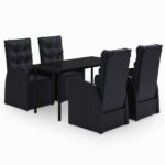 5-Piece Garden Dining Set with Cushions Black