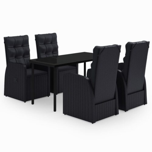 5-Piece Garden Dining Set with Cushions Black