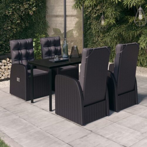5-Piece Garden Dining Set with Cushions Black - Image 2